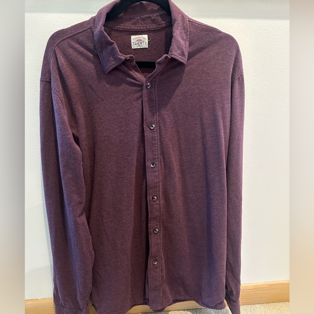 Faherty Purple Casual Button Down Shirt Soft Knit